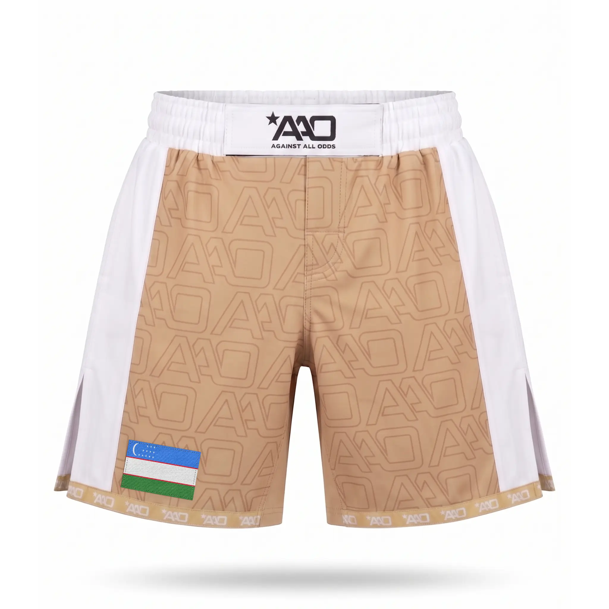 Usbekistan Elevate MMA Shorts Beige/Weiss Bild 1